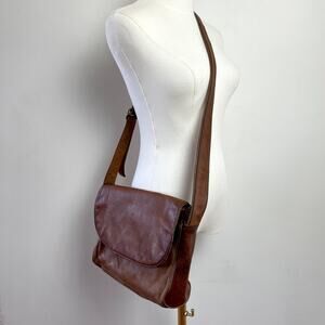 Vintage 90s Genuine Leather Shoulder Bag Crossbody Boho Rustic Minimalist Indie